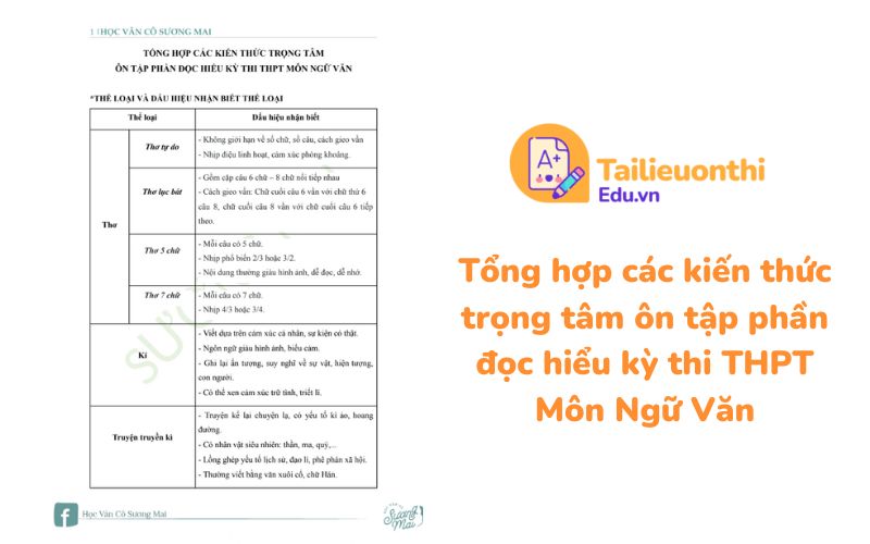 Tổng hợp các kiến thức trọng tâm ôn tập phần đọc hiểu kỳ thi THPT Môn Ngữ Văn - Cô Sương Mai